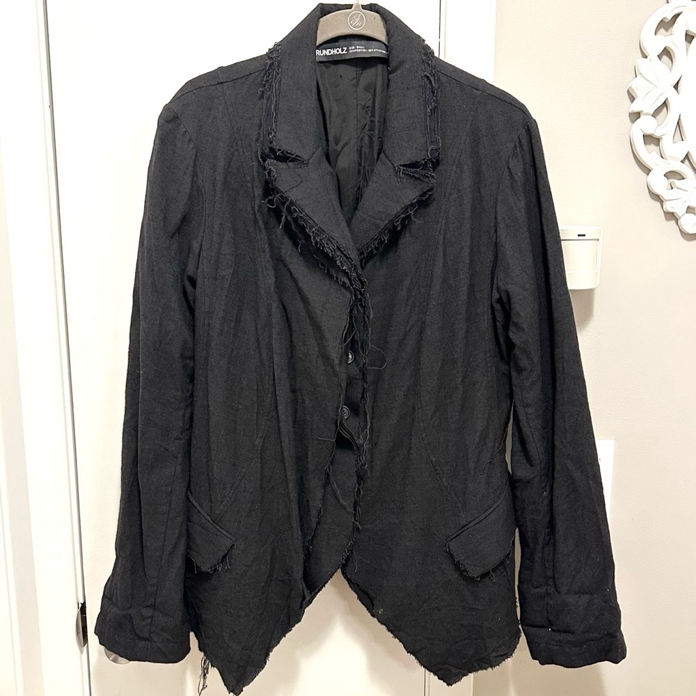 Rundholz Wool Layered Frayed Raw Edge Blazer Jacket S Black Distressed Grunge
